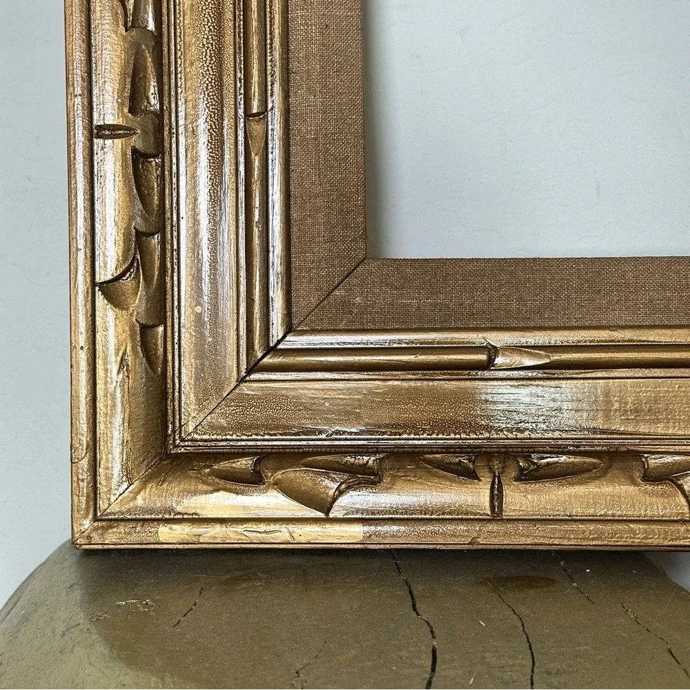 Vintage Antique Gold Painted carved wood 12x10”-18x20”picture/art frame